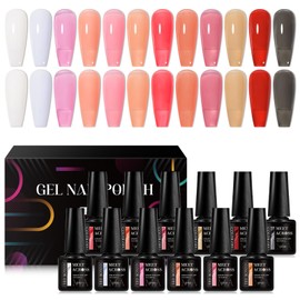 Ice Jelly Gel Polish Kit, 12 Colors Crystal Pink Clear White Rel Nail Gel Polish, Soak Off UV Gel Nail Translucent Sheer Mikly Nail Gel For Nail Beauty Nail Art Design For Holiday Or Daily Using