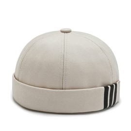 Weuiean SG-76 Men's Roll Cap, Cotton, No Brim Watch Cap, Retro Cap, Round Shape, Adjustable, Unisex, beige