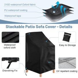 Votoko Garden Chair Cover, Protective Cover, Garden Chairs, Waterproof, Windproof, UV-Resistant Protective Cover, Stacking Chairs, Protective Cover for Garden Furniture - 64 x 64 x 70/120 cm