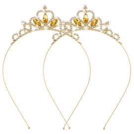 2PCS Crystal Tiara Heart Rhinestone Princess Crown Birthday Headpiece Cute Bling Hair Band Party Decorations Headband Accessories for Women Girls Kids Festival Wedding Bridal