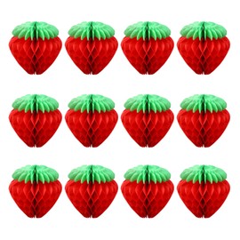 MIVAIUN 12 Pcs Strawberry Honeycomb Paper Ball, Strawberry Party Decorations Fruit Paper Ball Decorations, Strawberry Ball Hanging Wall Decoration for Birthday, Party, Garden Decoration, 6 Inch (Red)