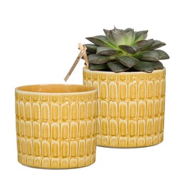 Scheurich Set of 2 Lagom Elna Ceramic Plant Pots - 6.3" Modern Planters for Indoor Plants - Elegant Relief Texture UV-Resistant & Waterproof - Decorative Scandinavian Design - Made in Germany - 1 gl