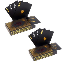 2 x Playing Cards Black Waterproof Poker Cards Plastic Playing Cards Made of PVC Professional Premium Playing Cards for Texas Holdem Poker - 2 Gold