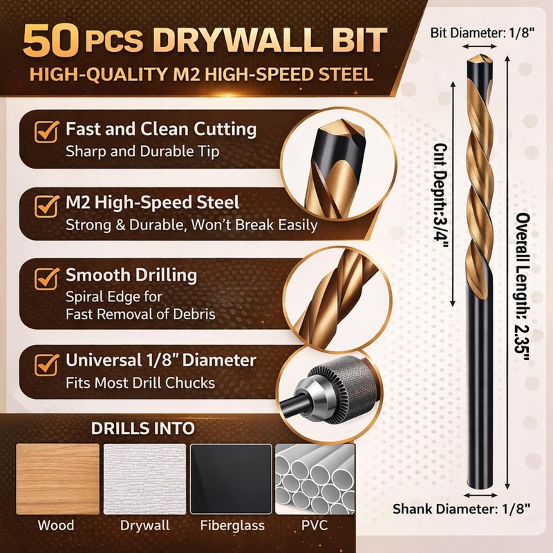 Tondiamo 50 Pcs Drywall Rotor Tips 1/8" Drywall Router Drill