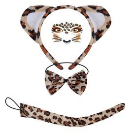 IKOPFLN 3-piece set of hair bands carnival leopard ears cat ears fancy dress hair band carnival accessories women's headband women's carnival Valentine's Day with face stickers (B)