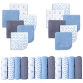 Viviland Baby Washcloths, Super Soft Baby Towels Care for Baby's Sensitive Skin, 24 Pack Kids Body Wash Face Cloth for Baby Boy, Bath Towel for Newborn and Infants, Blue-Elephant Pattern 9 x 9 inch