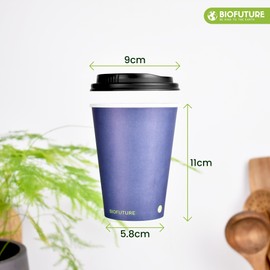 BIOFUTURE Biodegradable Coffee Cups - Disposable Paper Cups with Lids – Made from Premium PLA and CPLA, Eco-Friendly Design and Sustainable, Certified EN 13432 (50 Pack) (Blue, 12oz)