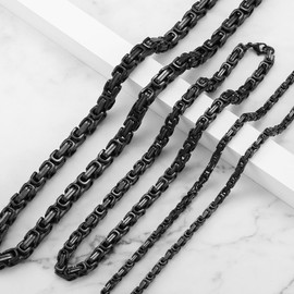 RWQIAN Men's Byzantine Chain Necklace Men's Viking Necklace Byzantine Plate Chain Stainless Steel Silver/Black/Gold 50-70 cm, Stainless Steel
