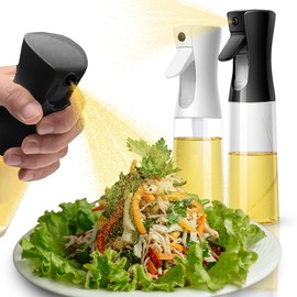 Cheer Collection Plastic Oil Sprayer Set of 2 – 200ml & 300ml Plastic Olive Oil Spray Bottles for Cooking, Food Prep, Salad, BBQ & Air Fryer Use, Easy Press Nozzle, White & Black
