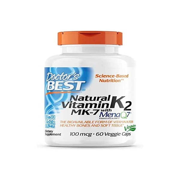 Doctor's Best, Natural Vitamin K2, MK-7 with MenaQ7, 100mcg, 60 Vegan Capsules, Lab Tested, Gluten Free, SOYA Free, Vegetarian