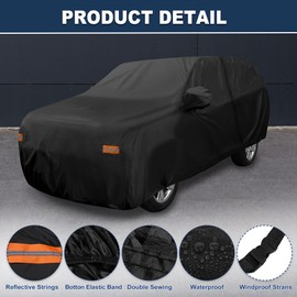 ACROPIX 190T-PU Black Car Cover Waterproof All Weather Full Exterior Cover Rain Hail Sun Protector Car Cover Fit for Chevy Tahoe - Pack of 1