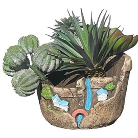 Plants Pot Fairy Garden Planter Tiny Creative Flowers Succulent Plant Pots Mini Micro Scenery Flower Pot Mini House Plant Pot Resin Garden Decor Outdoor Statue Design with Sweet House (Brown)