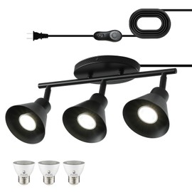 vivihobb 3 Light Plug in Track Lighting Kit,Modern Plug in Ceiling Light Fixture,16.4ft Cord,Timer & Dimming Switch,3 Way Ceiling Spot Lighting,Flexibly Rotatable Light Head (Black)