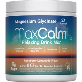 Max Calm Relaxing Drink Mix | Raspberry-Lemonade Flavor | Magnesium Glycinate, KSM-66 Ashwagandha, L-Theanine & Vitamin D3 | Gluten-Free, Vegan | 8 Ounce Powder