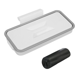 USHXVG 1 Piece of White Garbage Rack with Lid and 60 Black Garbage Bags, Hanging Trash Can, Foldable Garbage Bag Bracket, Kitchen Accessories, Portable Trash Can