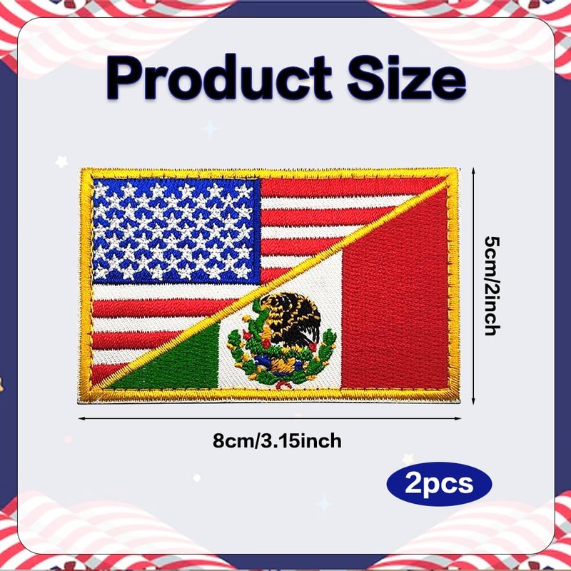 Lyxbone 2 PCS American Mexican Flag Patch,USA Patch Hook and