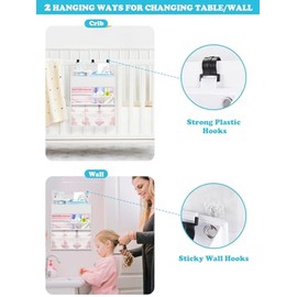Organizador de pañales para colgar, organizador de cuna, amplio organizador de guardería para bebé y niño para cambiador, parque infantil/pared, sostiene más de 90 pañales (blanco)