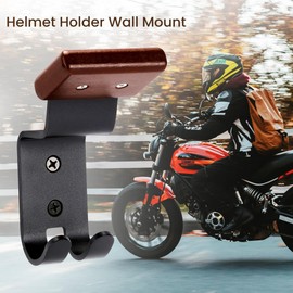 TOKCKYBL Motorcycle Helmet Holder Wall Mount - Solid Wood & Steel Gear Organizer Rack with 2 Hooks, Heavy Duty Display Hanger for Helmets, Football Gear, Ski Equipment, Hats, Jackets - 4 Pcs