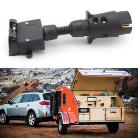 7 Pin Round Male Plug to 7 Pin Flat Female Socket, Simple Disassemble Trailer Adapter Durable Waterproof for Caravan Boat