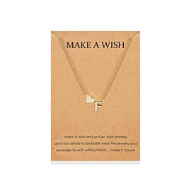 Initial Necklace for Women Gold Heart Letter Necklace Dainty Alphabet Heart Pendant Necklace for Girls Wish Jewelry Gifts (F)