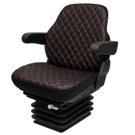 Binbir Trend Heavy Duty Tractor Seat Cover for Cabinet Tractors Without Headrest, Forklift Seat Cover, Camuflage Pattern, 8 Colors (Black Leather - Red Stitches)