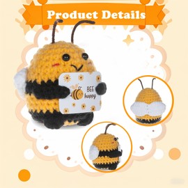 Bee Happy Positive Gift Emotional Support Crochet for Friends Colleagues and Family, Pocket Hug Positive Crochet Animals Gifts for Women Men