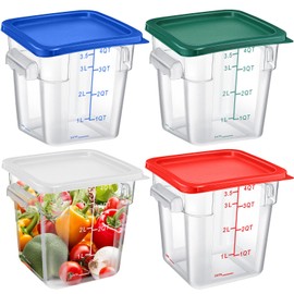 Maxcheck 4 Pcs 4Qt Food Storage Container with Lids Set Square Clear Commercial Containers with Scale and Handle Space Saving for Home Kitchen Restaurant Proof Dough Marinating Meat (Multicolor)