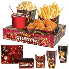 KiDEPOCH Movie Night Snack Trays Boxes with Disposable Paper Food Trays, Popcorn French Fry Candy Food Drink Holder for Cinema Movie Birthday Party