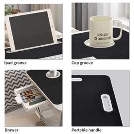 Laptop Bed Table, Laptop Desk for Bed, Foldable Laptop Bed Desk with USB Charge Port, Handle, Desktop Card Slot, Cup Slot, Side Drawer, Portable Laptop Table for Bed Eating Reading Working