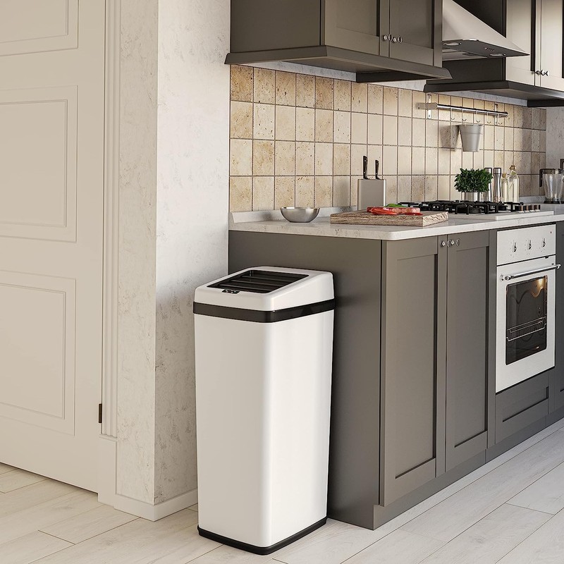iTouchless 14 Gallon Slide Open Lid Kitchen Trash Can with,