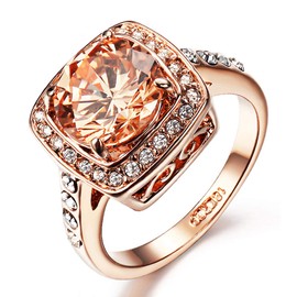 Yellow Shinning Cubic Zirconia Topaz Rings For Women 18K Rose Gold Plated (Yellow, 7)