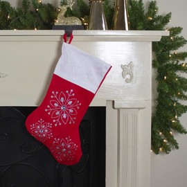 Northlight 19" Red and White Felt Christmas Stocking with Glitter Snowflakes and Gemstones