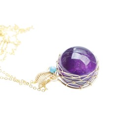K KOUOKU Natural Crystal Round Ball Pendant Necklace, Power Stone, Natural Stone, Crystal, Crystal