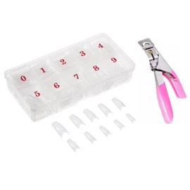 MUEYAN 500PCS Clear False Nails Tips and Acrylic Nail Clipper Set Nail Tip Clipper Cutter French Style Acrylic Artificial Tip Manicure with Box for Nail Art Salons and Home DIY