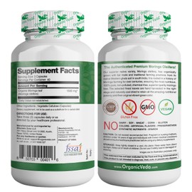 Organic Veda Organic Veda Moringa Leaf Capsules 1500mg, 120 Count - Pure Raw Moringa Oleifera Powder Whole Leaves Green Super Food Supplement - Boosts Energy, Health, Wellbeing & Antioxidants Rich