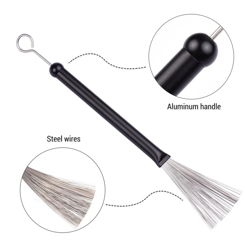 2 x drum brushes, jazz broom, drum stick brush, retractable