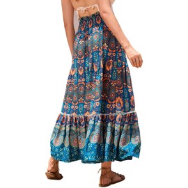 Kfnire Long Women's 2-in-1 Summer Skirt Elastic Waist and Elegant Beach Skirt Suitable for Casual Beach Scenes S-XXL, peacock blue, L