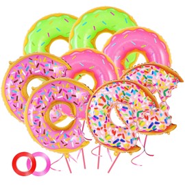 Donuts Balloons, Pack of 8 Doughnut Foil Balloons, Macaroons, Pink Dessert Balloons, Sweet Doughnut, Birthday Party Decoration for Sweet Food, Children's Birthday Decoration