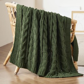 Bedsure Cable Knit Throw Blanket for Couch Bed - Chenille Chunky Knit Throw Blanket for Winter and All Seasons, Soft Cozy and Warm, Green, 50x60 Inches