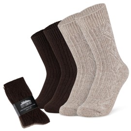 CityComfort Womens Calf Socks, Multipack of Wool Blend Socks - Womens Gifts (Beige/Brown, 8/11 UK, 2 Pack)