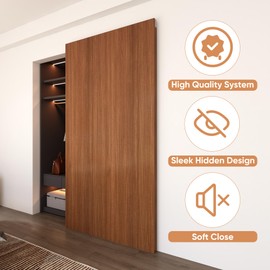 JUBEST 38" Concealed Barn Door Hardware Kit with 176LBS Soft Close Mechanism,Wall Mounted Invisible Sliding Door Track for Door Opening Width 30" to 34", Hidden Barn Door Hardware Kit