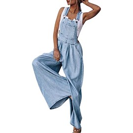 loveimgs Women's Casual Ripped Adjustable Denim Overalls Baggy Wide Leg Bib Pants Palazzo Jumpsuit (Small, Light blue)