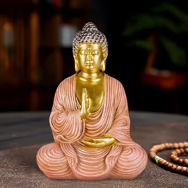 Houlu Golden Meditating Buddha Statue Indoor – 6.3 Inch Buddha Statue for Home Decor, Small Buddha Statues for Meditation and Spiritual Decor - Blessing Buddha