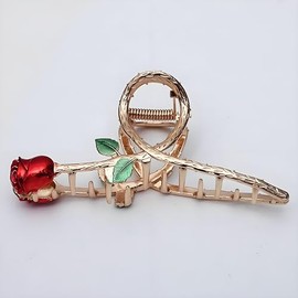 ​​Rose Metal Shark Claw Clip, Extra Large Non Slip Teeth for Thick Curly Hair, Vintage Floral Hair Clamp for Women