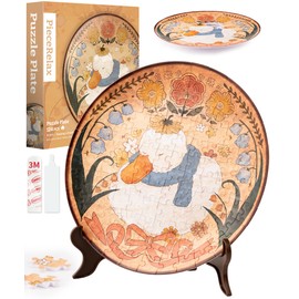 PieceRelax 3D Puzzle Plate 124 Pieces - Sleeping in Sunlit Garden – Jigsaw Puzzle for Adults, Decorative Plate with Durable Plastic Pieces, Ideal Gift for Home or Office Décor [PL1019]