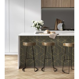 CiCiwind Wallpaper Black and Gold Peel and Stick Wallpaper Geometric Striped Hexagon Wallpaper Removable Self Adhesive Wall Paper Waterproof Vinyl Contact Paper for Cabinets Shelf Drawer 15.7"x78.7"