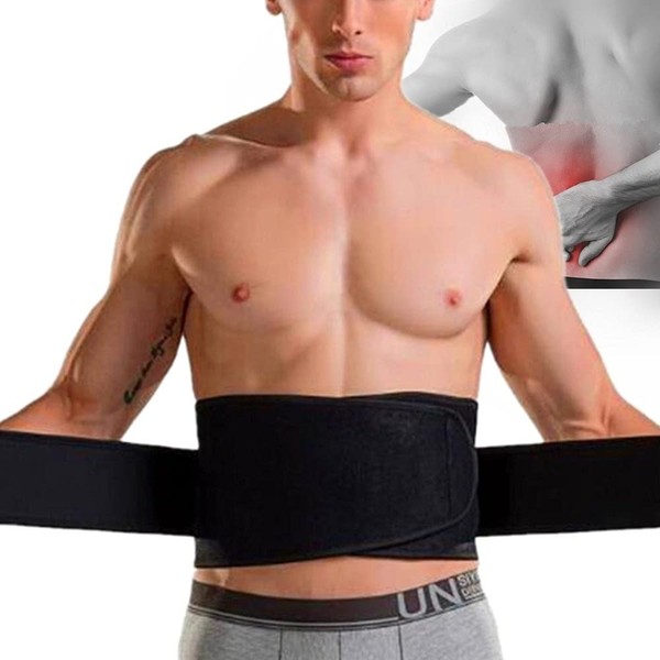 Lumbar Lower Back Brace Support AB Belt Dual Adjustable Straps Waist Trimmer for Lower Back Pain Relief Men Women Black ((Fits Waist 34-41.5inch) Large)