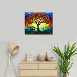 Rebotipy Paint by Numbers Kit for Adults Beginners - Abstract Colorful Stained-Glass Tree DIY Oil Painting, 16x20 Inch Premium Canvas for Bedroom Decor & Home Art Projects