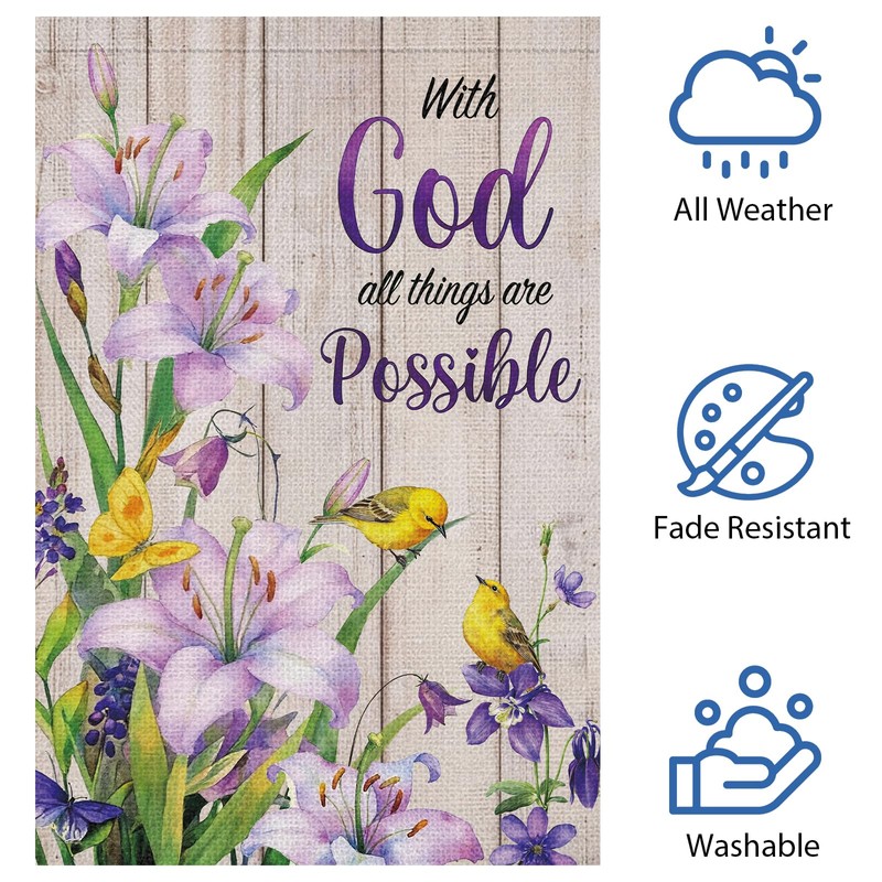 Heyfibro "With God All Things Are Possible" Spring Garden Flag