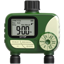 Watering Computer 2 Outputs, Watering Clock with Rain Delay, Manual/Automatic Function, Watering Clock with Large LCD Display for Gardens